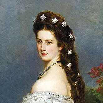 Porträt von Kaiserin Elisabeth von Österreich (Sisi) mit den berühmten Diamantsternen im Haar, gemalt von Franz Xaver Winterhalter im Jahr 1865.
