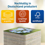 Stabile Spielkarten des Memospiels Blumig mit FSC-Zertifizierung. Nachhaltig in Deutschland produziert und für langlebigen Spielspaß entwickelt.