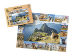 Lama Puzzle von Starnberger Spiele mit 1000 Teilen. Das Bild zeigt die Puzzle-Schachtel neben dem fertig gelegten Puzzle. Die Fotocollage vereint zahlreiche ausdrucksstarke Lamas und Alpakas vor der beeindruckenden Kulisse der Anden. Im Zentrum steht ein Lama vor der berühmten Inka-Stadt Machu Picchu in Peru. Die abwechslungsreichen Tierporträts und Landschaftsaufnahmen machen das Puzzle zu einem besonderen Erlebnis für Lama-Fans und Tierliebhaber.