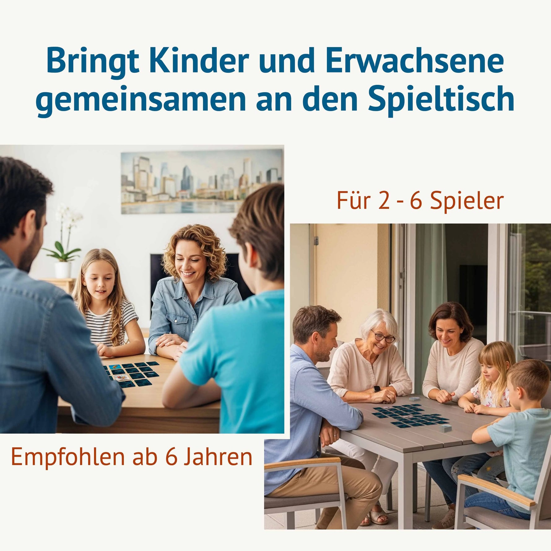 Kinder und Erwachsene spielen gemeinsam das Farbenprächtig Memospiel. Das Gedächtnisspiel für 2 bis 6 Spieler ab 6 Jahren verbindet Generationen und sorgt für gemeinsamen Spielspaß.
