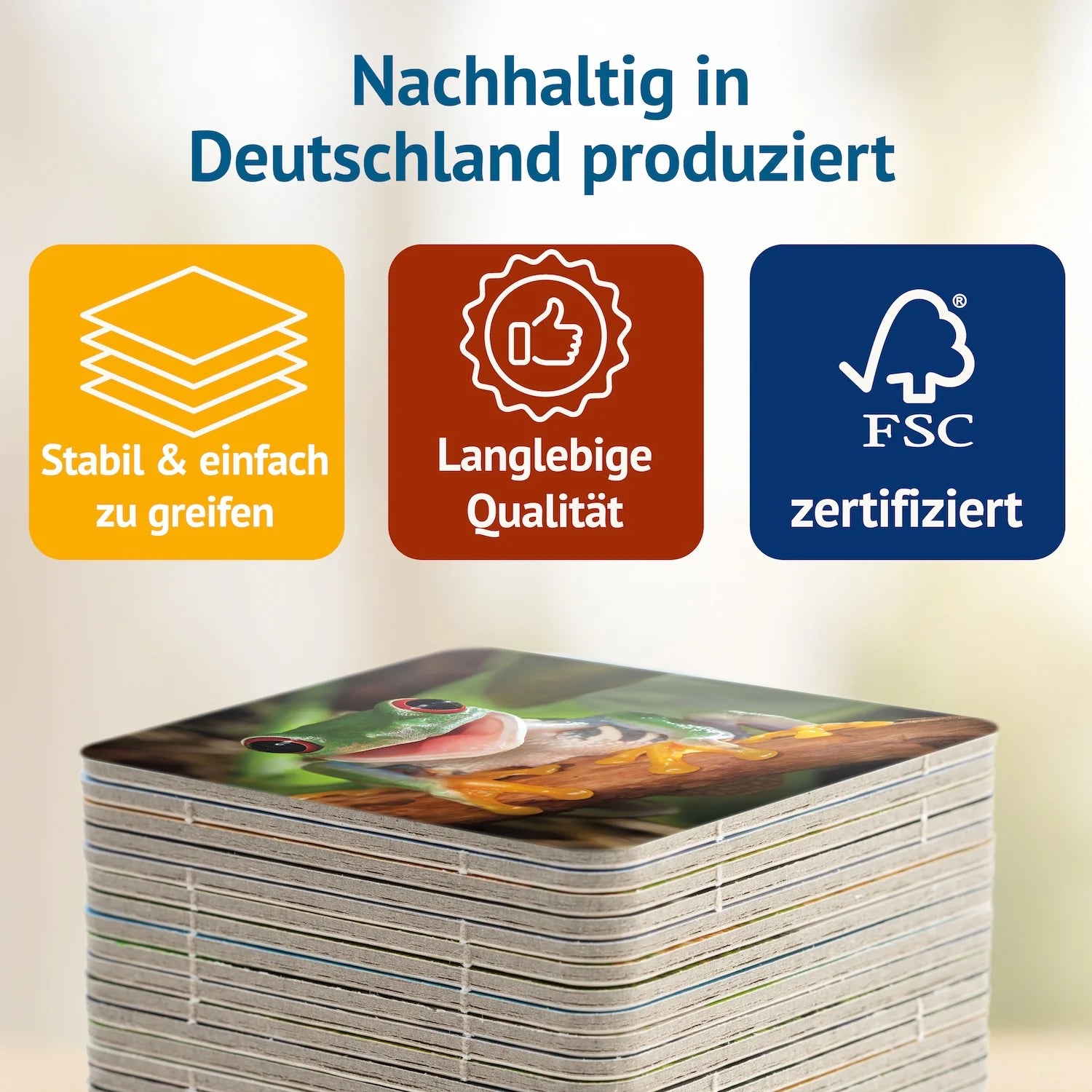 Hochwertige FSC-zertifizierte Spielkarten des Memospiels Tierisch Lustig – nachhaltig in Deutschland produziert