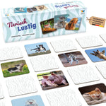 Spielszene des Memospiels Tierisch Lustig mit humorvollen Tierfotografien