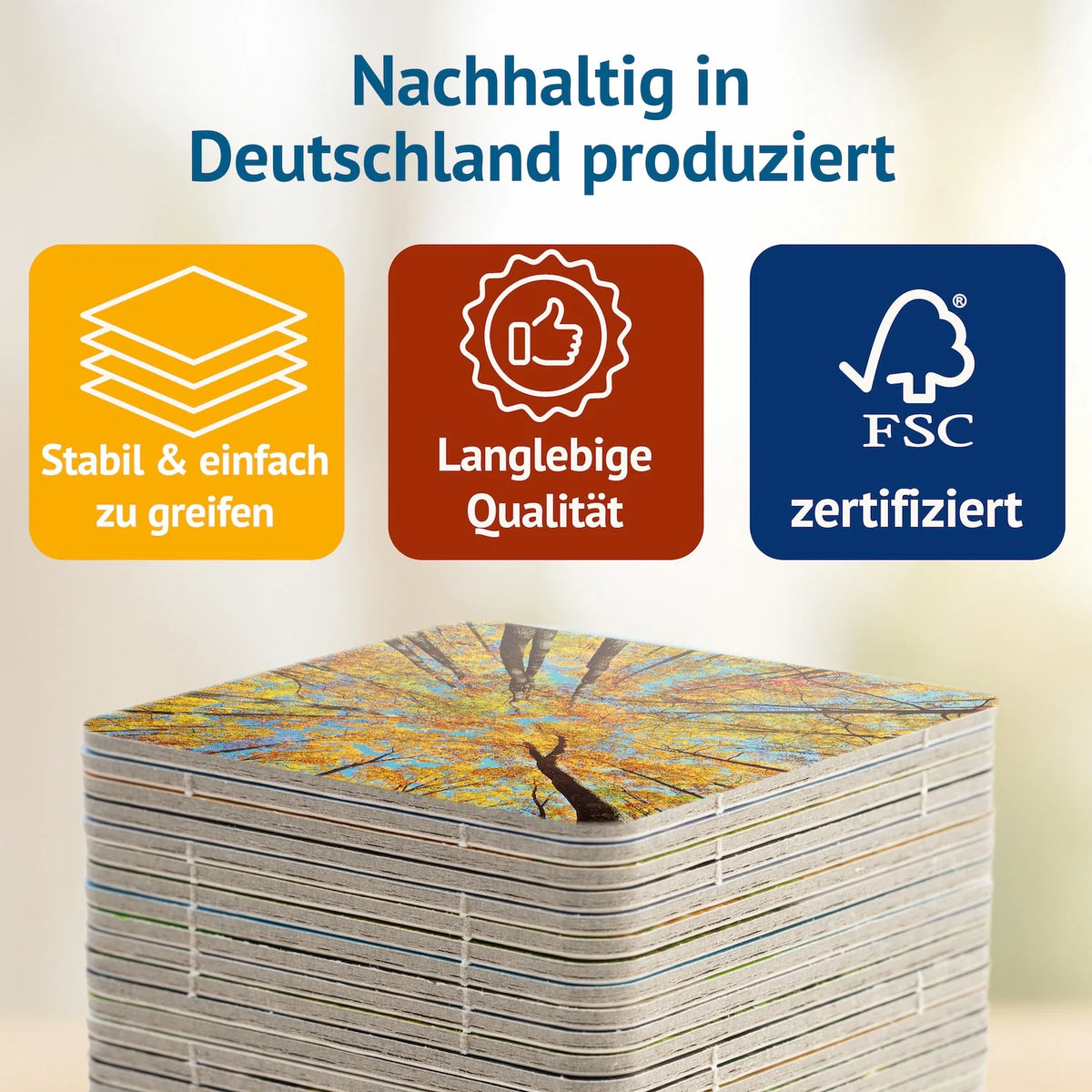 Hochwertige FSC-zertifizierte Spielkarten des Memospiels Waldbaden – nachhaltig in Deutschland produziert